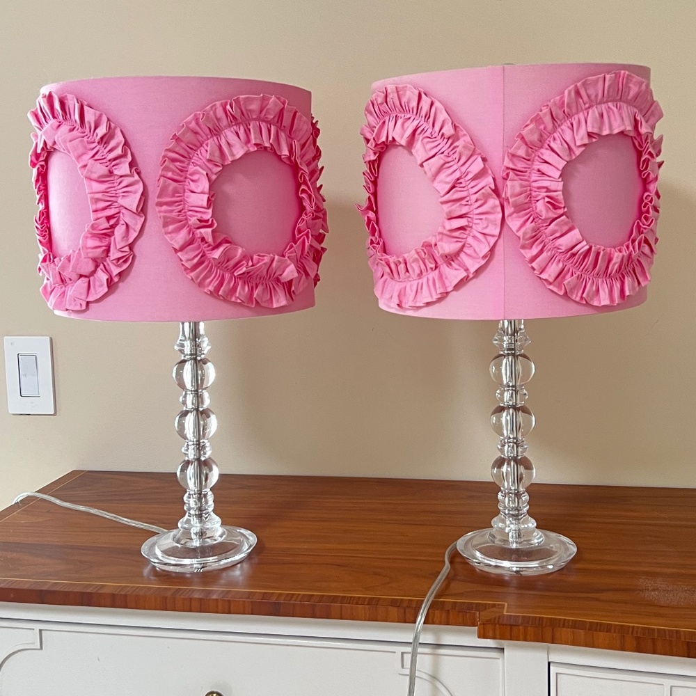 2 Pottery Barn Teens Pink Ruffled Lamp Drum Shades